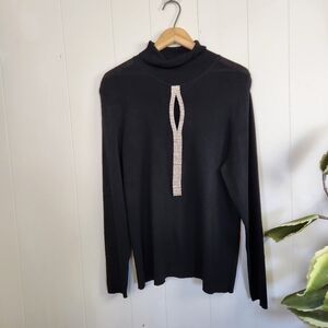 Addition Elle Black Knit Stretchy Turtleneck Sweater Diamonds Rhinestone Dressy